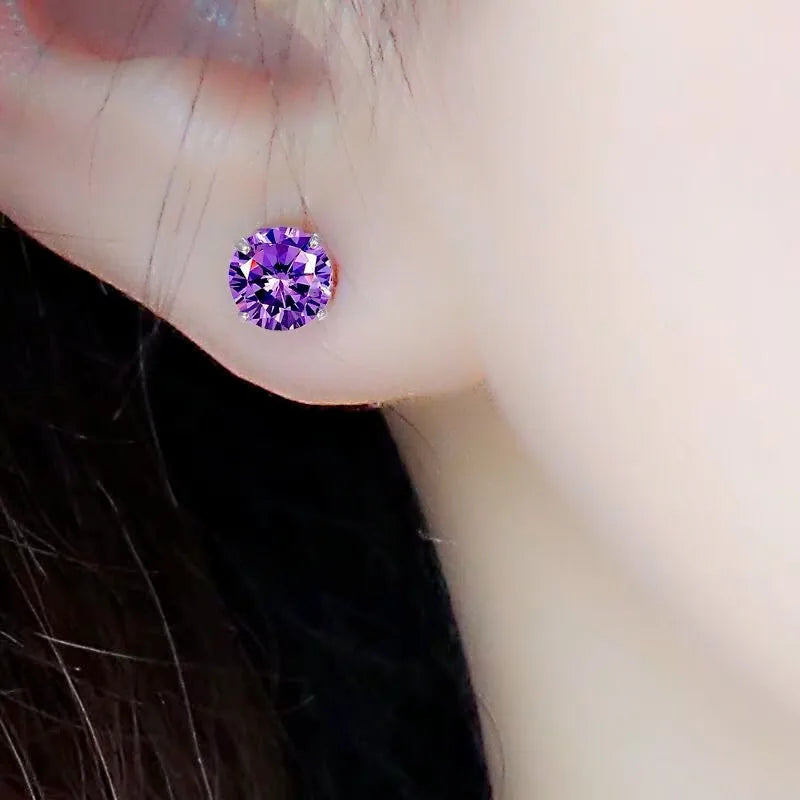 TrustDavis 100% 925 Sterling Silver Purple CZ Stone Stud Earrings Small Cute Gift For Girls Women Fine Jewelry Wholesale DS910