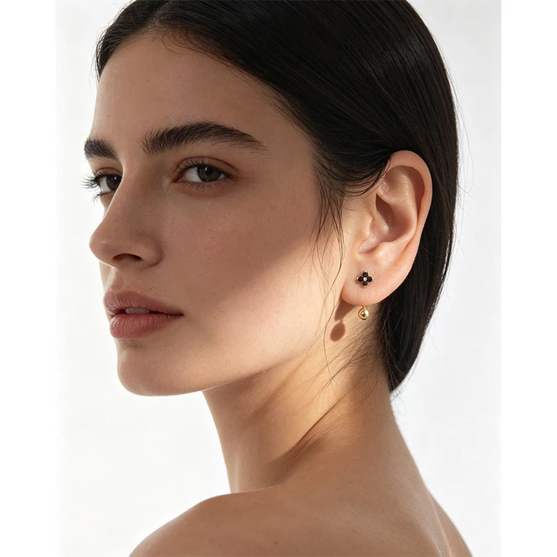 Four Leaf Clover Earring Multicolor Cubic Zircon Screw Earrings DS5006