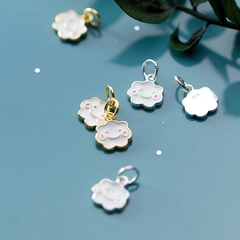 TrustDavis Real 925 Sterling Silver Pendant Handmade DIY Necklace  Cloud Smiley Face Accessories Fine S925 Jewelry Gift DZ1807