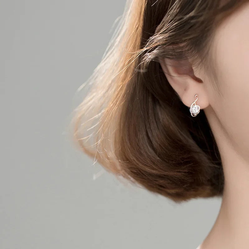 Trustdavis Genuine 925 Sterling Silver Sweet Asymmetric Music Notes CZ Stud Earrings For Woman Wedding Party Fine Jewelry DA1256