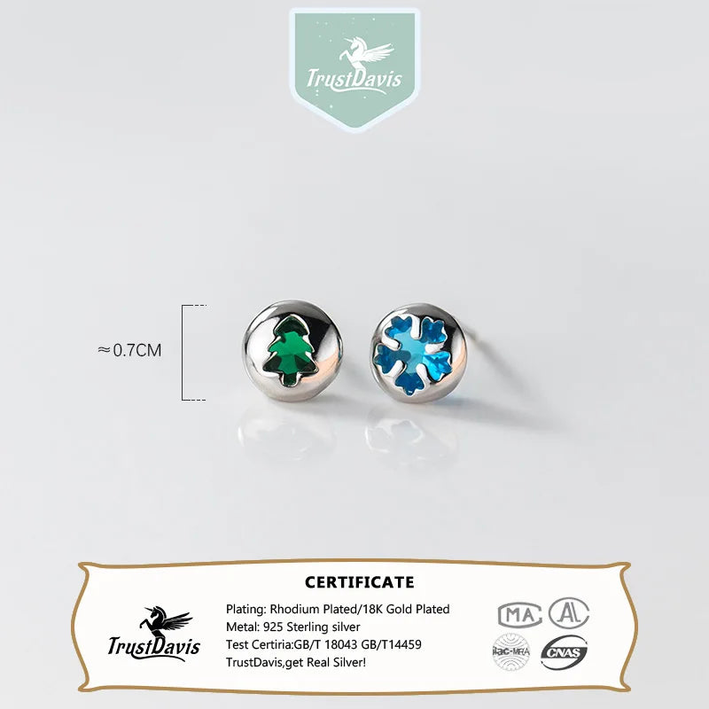 TrustDavis 925 Sterling Silver CZ Snowflake Stud Earrings Christmas Tree Girls Fine S925 Wholesale Jewelry DS3881