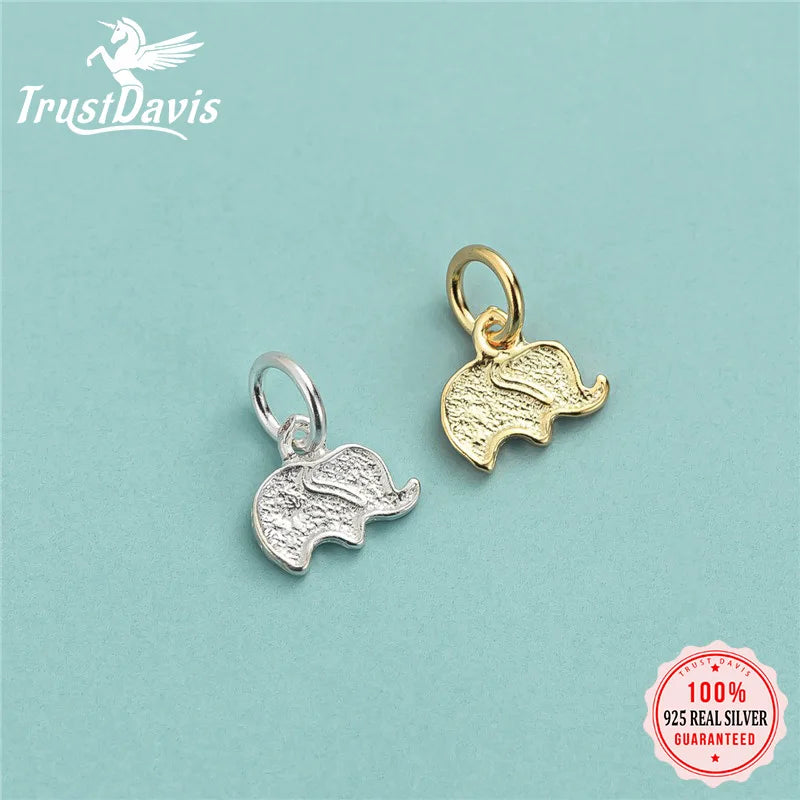 TrustDavis Real 925 Sterling Silver fashion Cute animal Small Elephant Charm Pendant Handmade DIY Accessories Wholesale DZ1682