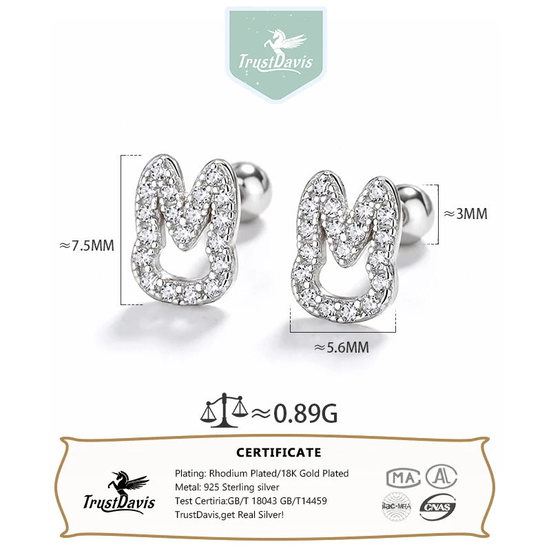 Rabbit Stud Earrings Cute Hollow Rabbit CZ Screw Earrings DS4998