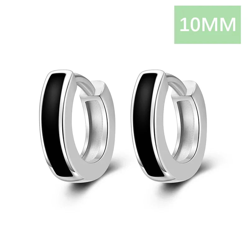 TrustDavis 925 Sterling Silver Hoop Earrings Black White Hoops Birthday Gift for Women Huggie Silver 925 Jewelry Brincos DA1800