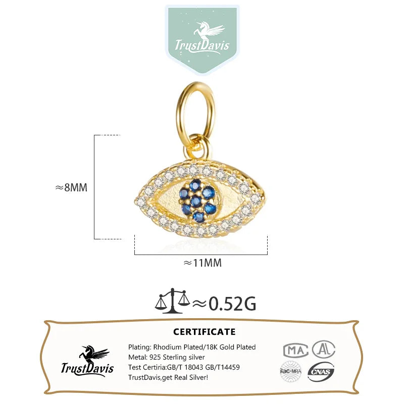 TrustDavis Real 925 Sterling Silver Fashion Sweet Eye Dazzling CZ Charm Pendant Handmade DIY Accessories Fine Jewelry HY354