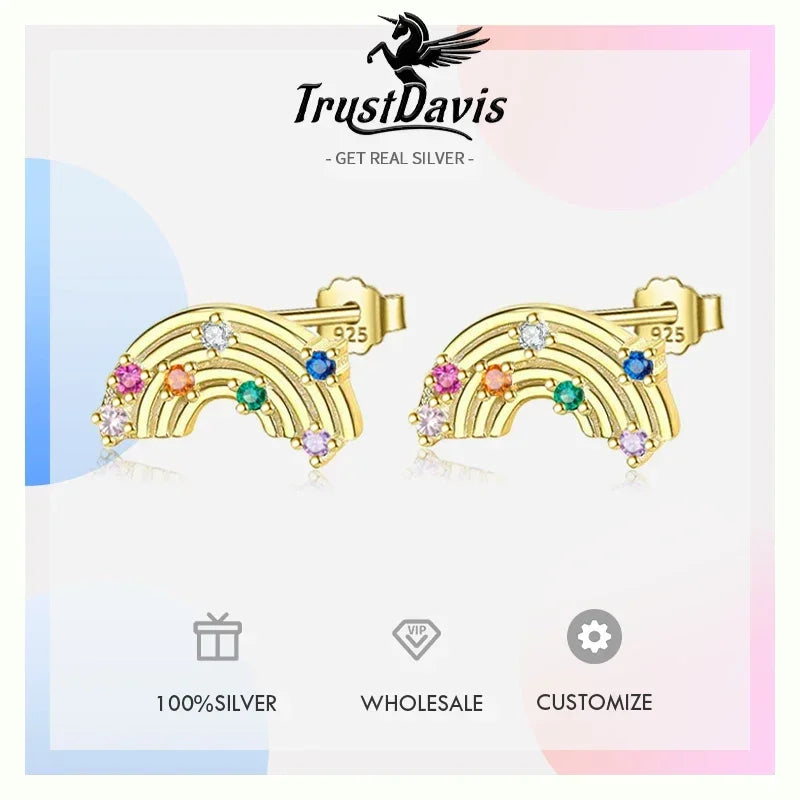 TrustDavis Authentic 925 Sterling Silver Colored Zircon Stud Earrings for Women Girls Kids Mother Birthday Gift Jewelry DS4392