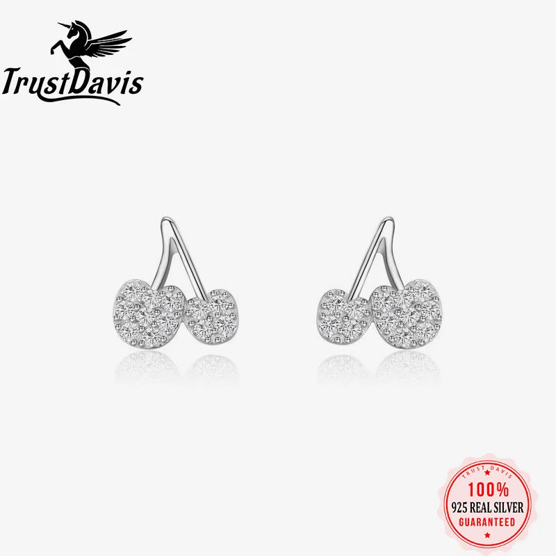 Pendientes TrustDavis Plata de Ley 925 auténtica con circonita de cereza dulce a la moda para mujer y niña, regalos de joyería DS4242
