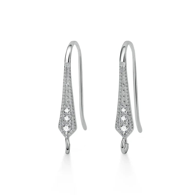 TrustDavis Real 925 Sterling Silver Fashion Dazzling CZ Opening Handmade Ear Hook Earring DIY Accessories Fine Jewelry HY365