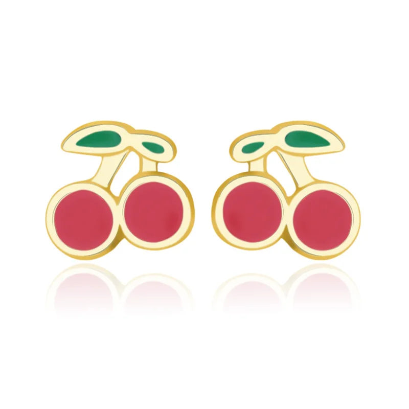 TrustDavis Real 925 Sterling Silver Fashion Sweet Cute Zirconia Cherry Screw Earrings for Women Girls Jewelry Gift DS4734