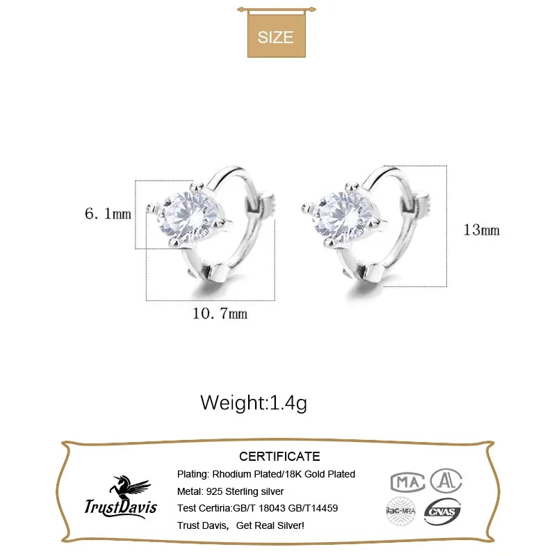 TrustDavis Real 925 Sterling Silver 2025 18K Gold Colour CZ Hoop Earrings For Daughter Girls Birthday Gift Fine Jewelry DG0078