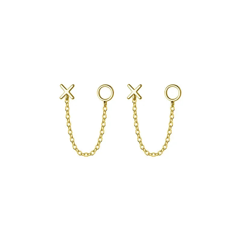 TrustDavis Real 925 Sterling Silver Fashion Sweet XO Chain Charm Stud Earrings For Women Wedding Party Fine S925 Jewelry DA2304