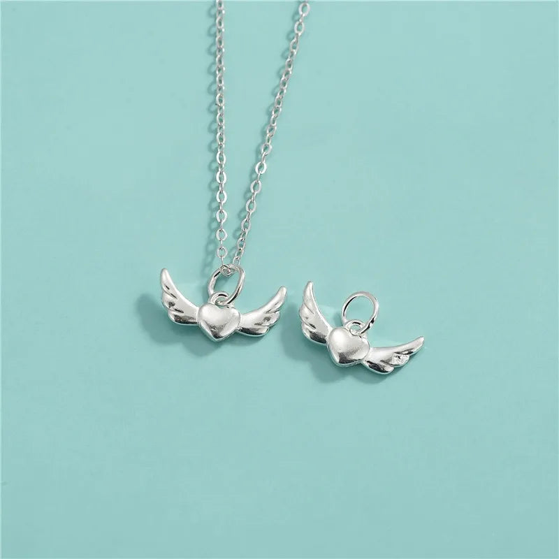 TrustDavis 925 Sterling Silver Fashion Classic Angel Wings Heart Pendant DIY Necklace Bracelet Accessories Fine Jewelry DZ1849