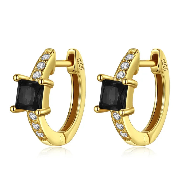 TrustDavis Real 925 Sterling Silver Bohemian Fashion Square Colour CZ Charm Hoop Earring For Women Wedding Fine Jewelry DA2721