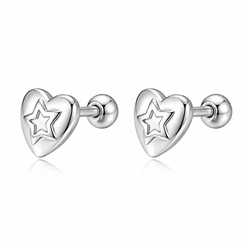 Real 999 Silver Fashion and Elegant Smooth Heart Earrings DS4934