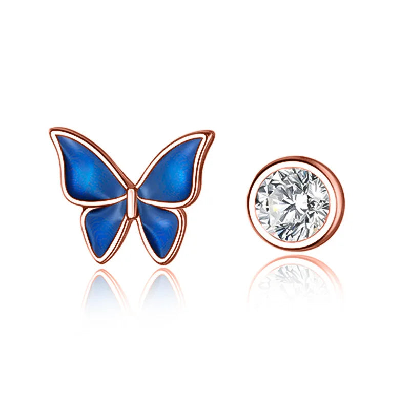 TrustDavis Real 925 Sterling Silver Kids Earring Asymmetric Butterfly CZ Stud Earrings for Daughter Girls Fine Jewelry DG0194