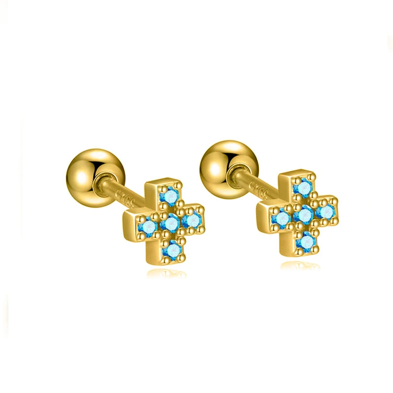 Colored Zircon Cross Screw Earrings DS4758