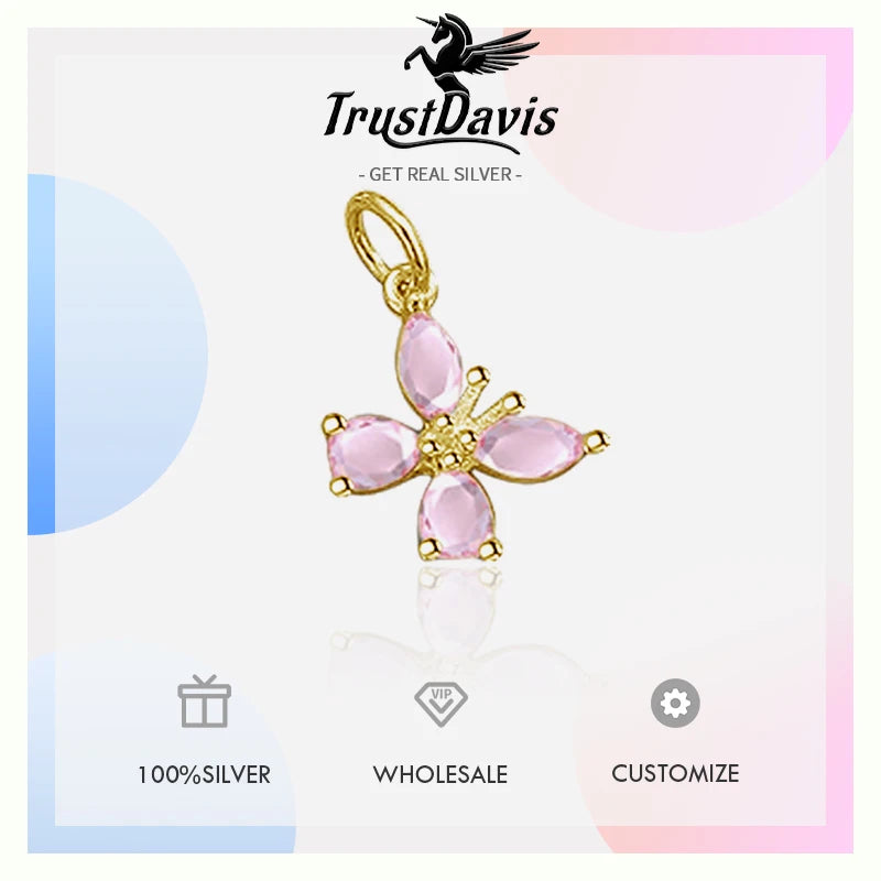 TrustDavis Real 925 Sterling Silver Sweet Zircon Butterfly Charm Pendant Handmade DIY Accessories Fine Jewelry Wholesale DZ1716