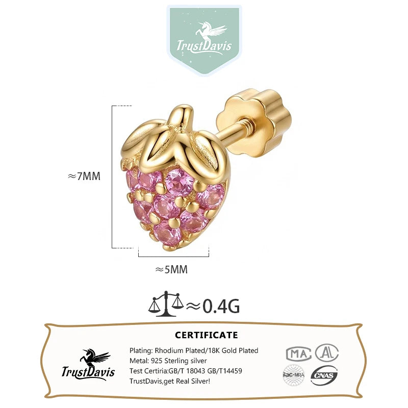 Single Fruit Zircon Screw Earrings for Women Daily Wear Jewelry Gift DS4977