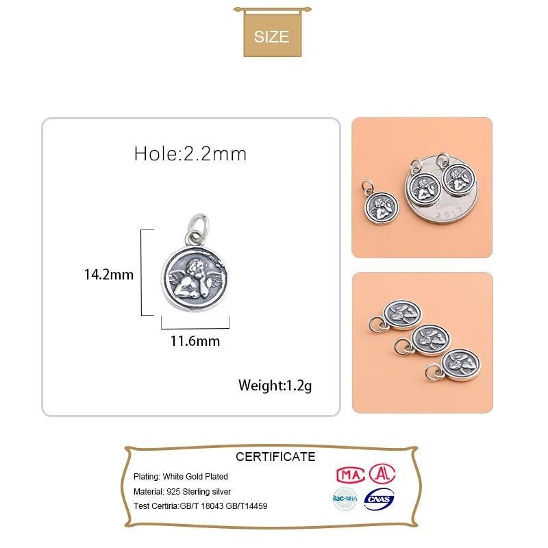 Round Angel Pendant DIY Necklace Bracelet Accessories Fine 925 Jewelry HY654