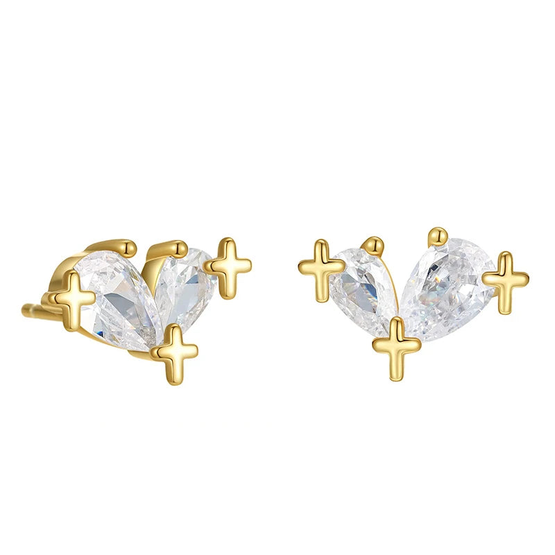 Star Heart Zirconia Stud Earrings DS4856