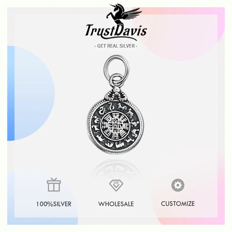 TrustDavis Fashion Real 925 Sterling Silver Retro Graphics Charms Pendant for Bracelet Necklace DIY Accessories Jewelry DZ1746