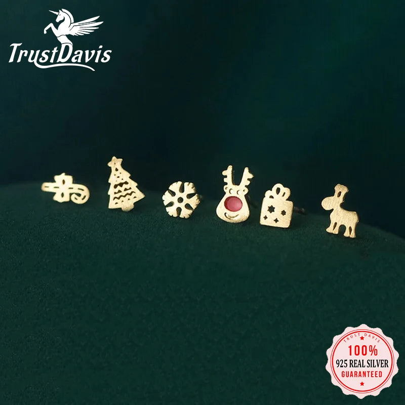 TrustDavis Real 925 Sterling Silver Fashion Sweet Christmas Series Stud Earring For Women Wedding Valentine's Day Jewelry DB153