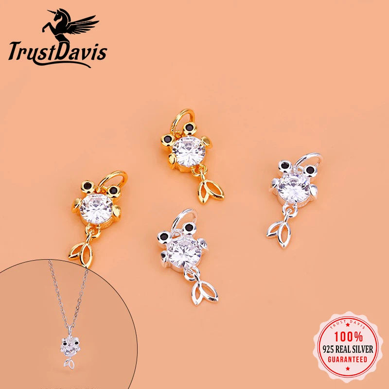 TrustDavis Real 925 Sterling Silver Fashion Cute Animal Fish Charm Pendant Handmade DIY Accessories Fine Jewelry Wholesale HY045