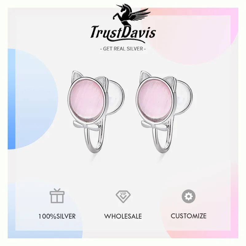 Cat and Fish Cymophane Clips Earrings DS4834