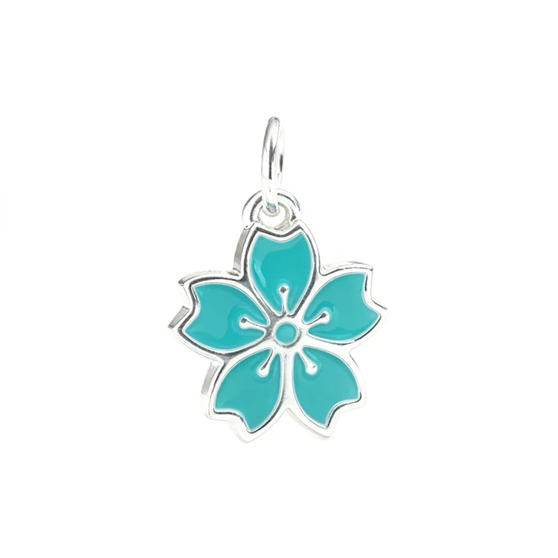 TrustDavis Real 925 Sterling Silver Glue Cherry Blossoms Romantic Flower Charm Pendant Handmade DIY Accessories Wholesale DZ1818
