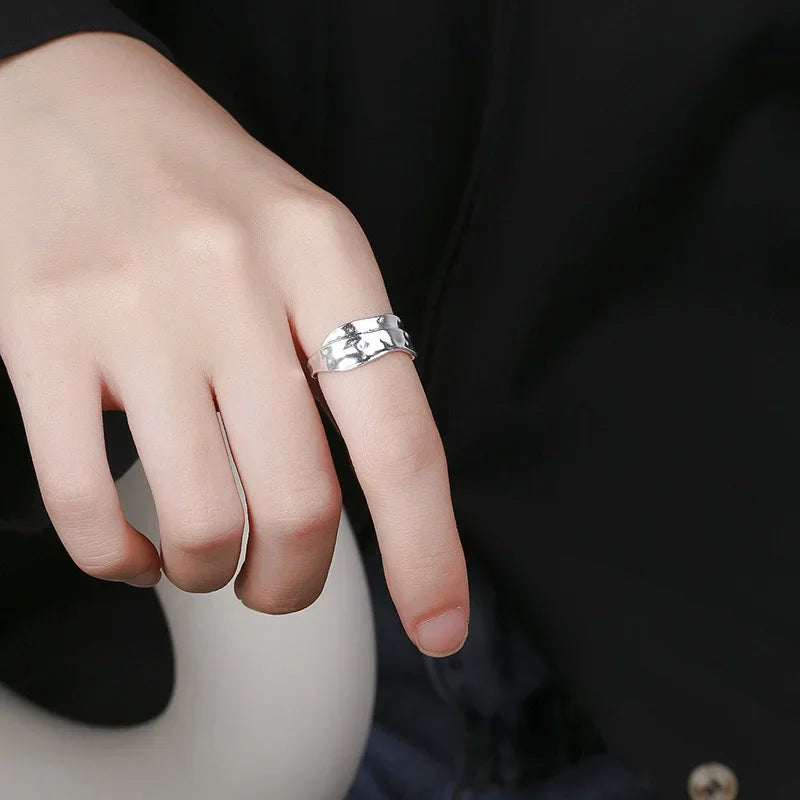 TrustDavis Real 925 Sterling Silver Geometric Leaves Adjustable Ring for Women Party Fine Jewelry DD1225