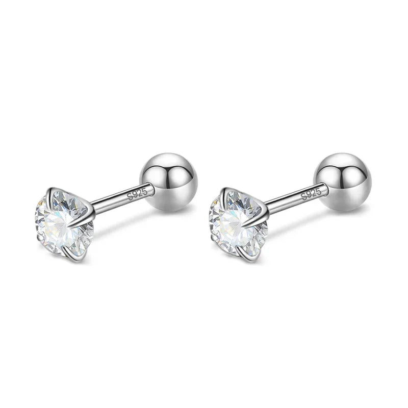 TrustDavis Real 925 Sterling Silver Black/Blue/White CZ Screw Stud Earrings For Women Children Baby Minimalist Jewelry DB1413