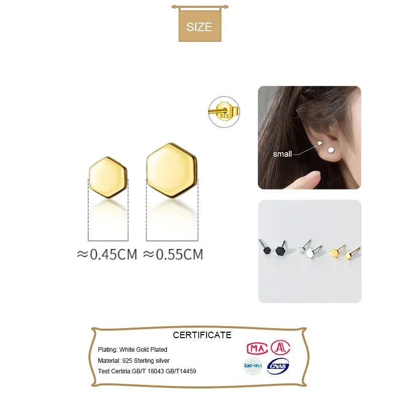 Trusta New Arrival Authentic 925 Sterling Silver Lovely Hexagon Stud Earrings Silver for Women Fashion Jewelry New Design DA869