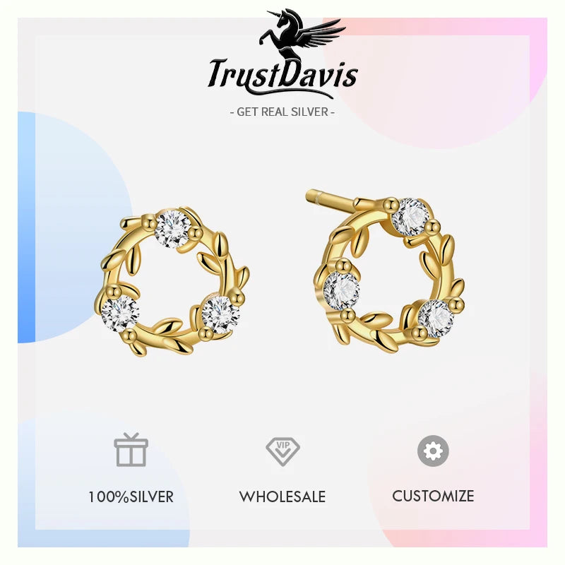 Zircon Round Branch and Leaf Earrings DS4284