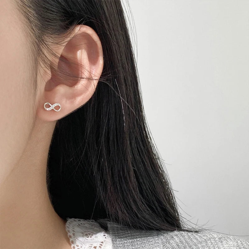 TrustDavis 925 Sterling Silver Women's Fashion Simple Zirconia Infinity Stud Earrings for Women Girls Jewelry Gift DS4651