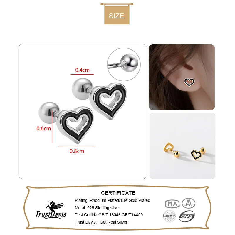 Black Heart Beads Screw Stud Earring DA2814