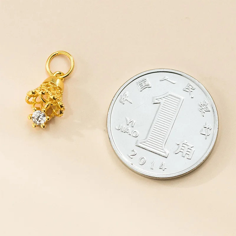 TrustDavis Real 925 Sterling Silver Zircon Small Bell Pendant Handmade DIY Necklace Bracelet Accessories Fine Jewelry DZ1801