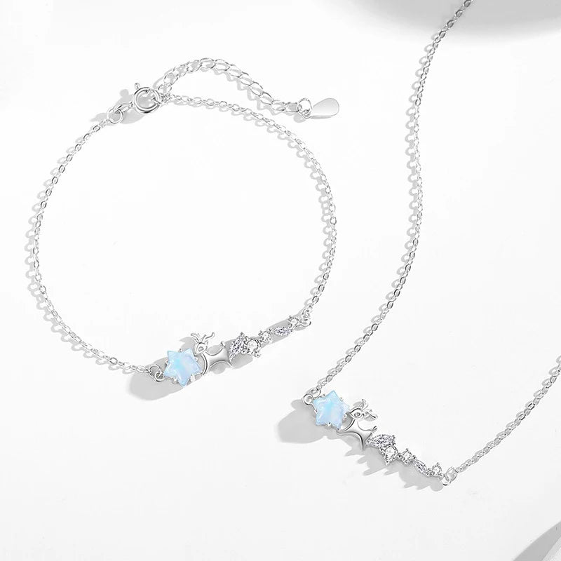 TrustDavis Girls 925 Sterling Silver Fashion Simple Star Deer Bracelet for Women Girl Christmas Gift Fine Jewelry DS4694