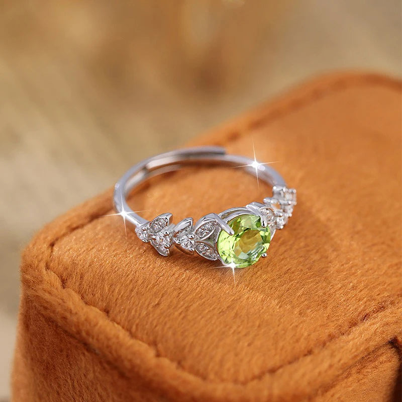 Natural Crystal Stone Adjustable Leaf Ring DS4423
