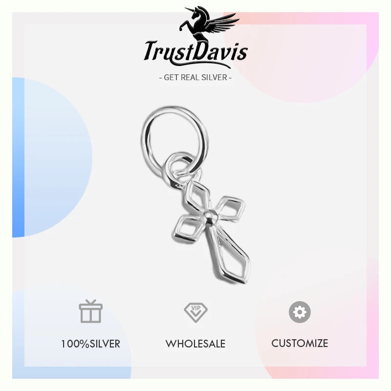 TrustDavis Real 925 Sterling Silver Vintage Openwork Cross Charm Pendant Handmade DIY Accessories Fine Jewelry Wholesale DZ1792