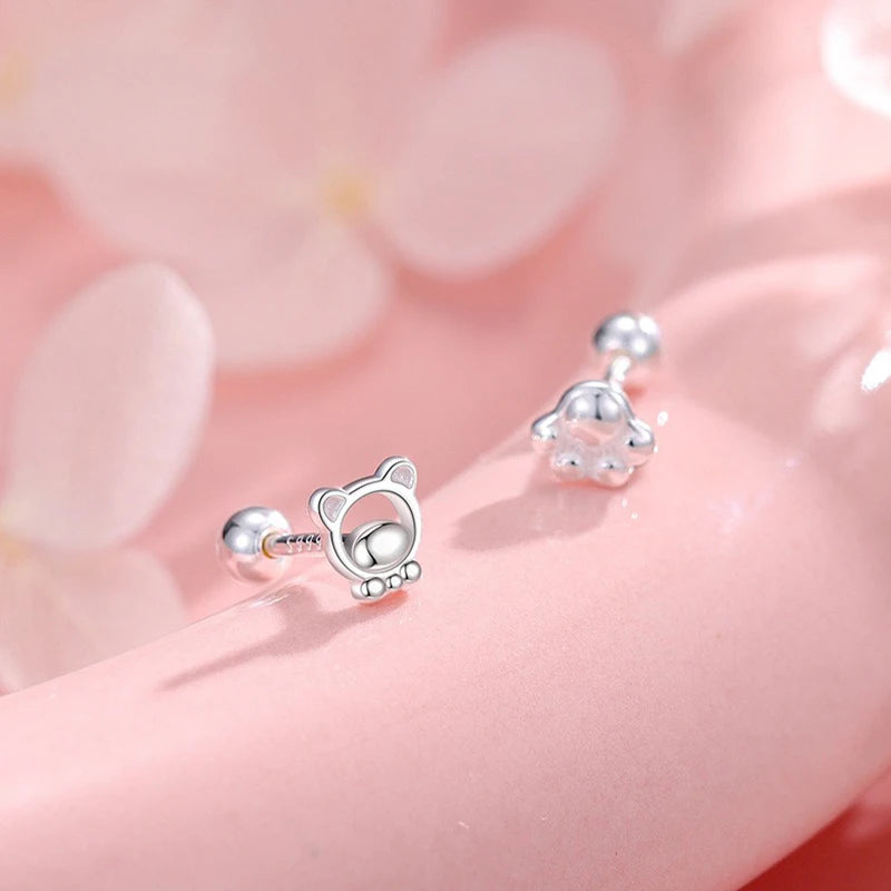 Fashion Sweet Cute Bear Paw Screw Earrings DS4770