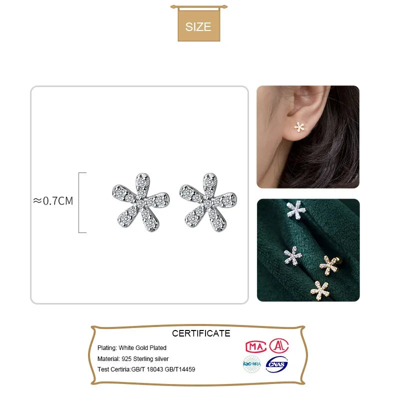 TrustDavis Real 925 Sterling Silver Fashion Sweet Flower CZ Screw Stud Earrings For Women Wedding Party Fine S925Jewelry DA1922