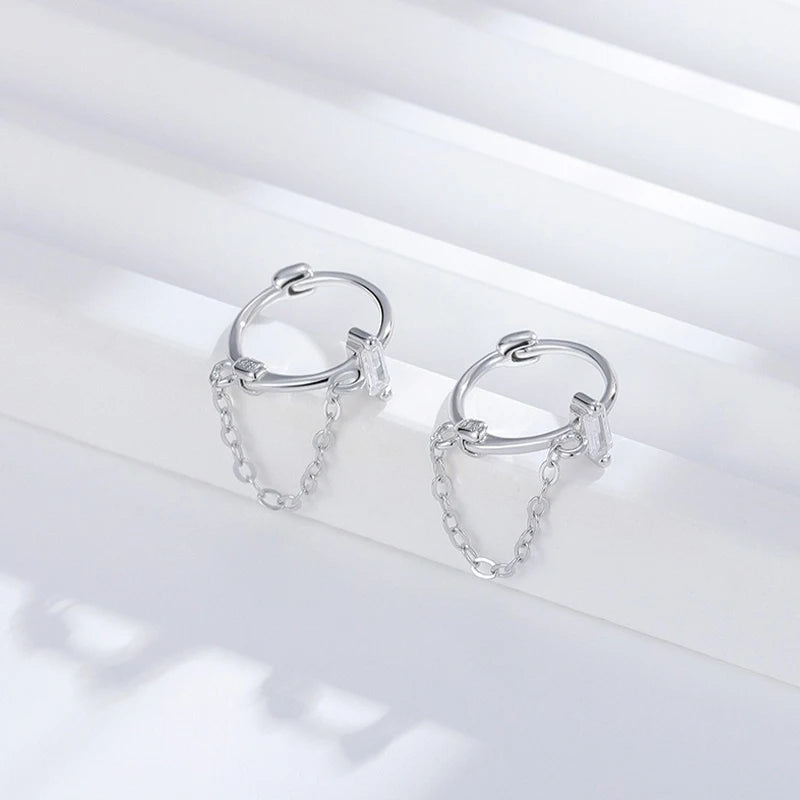 Square Zircon Tassel Hoop Earring DS4852