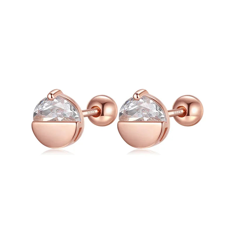 TrustDavis Real 925 Sterling Silver Semicircle CZ Screw Stud Earrings For Women Children Baby Girls Kid Minimalist Jewelry DS931