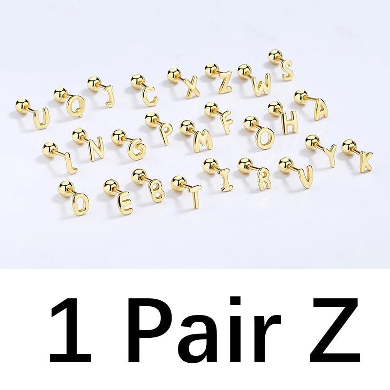 TrustDavis Real 925 Sterling Silver 26 Letter Screw Beads Stud Earring For Women Children Baby Minimalist Fine Jewelry DA2867