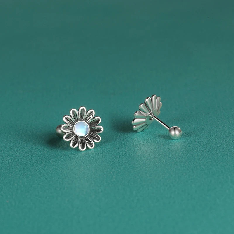 Real 925 Sterling Silver Vintage Daisy Flowers Screw Stud Earrings DF2049