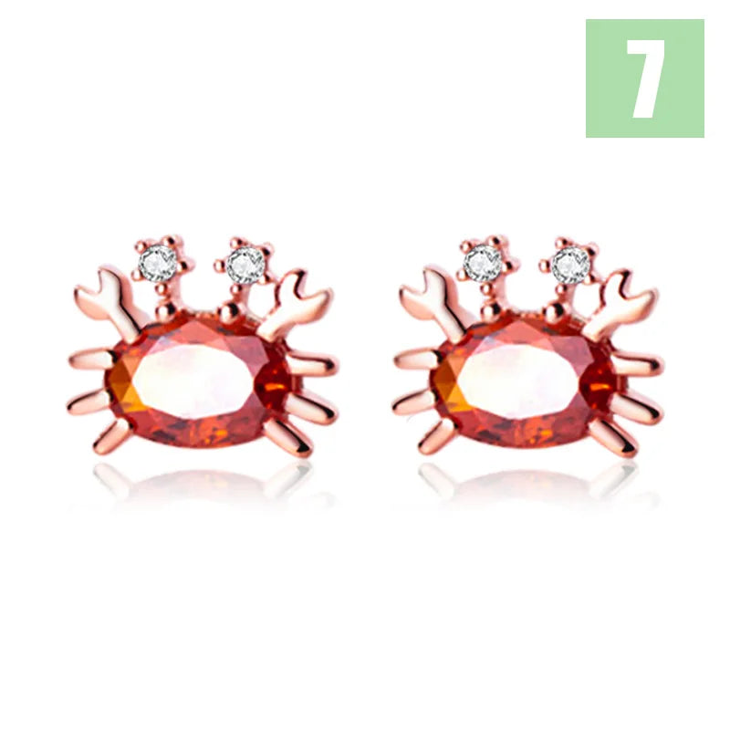 Trustdavis Real Minimalist 925 Sterling Silver Cute Animal Stud Earrings Whale Shrimp Crab Seahorse Teen Gift Jewelry   DS3799