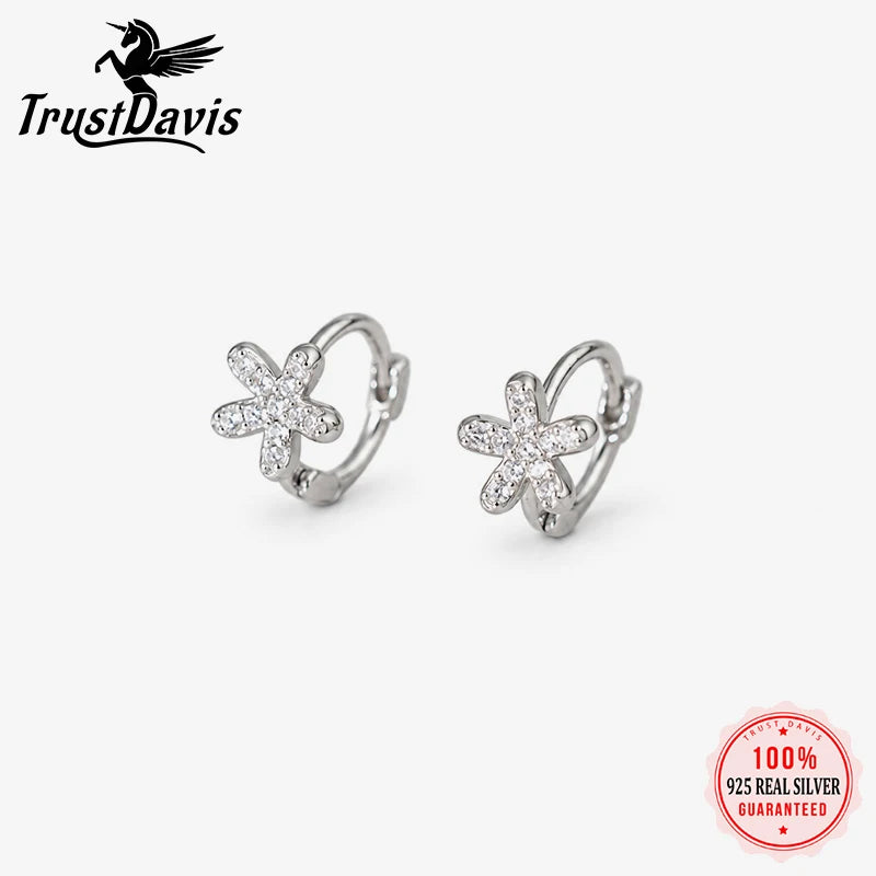 Flower Hoop Earrings Dainty Pave CZ Small Floral Earrings DS5002