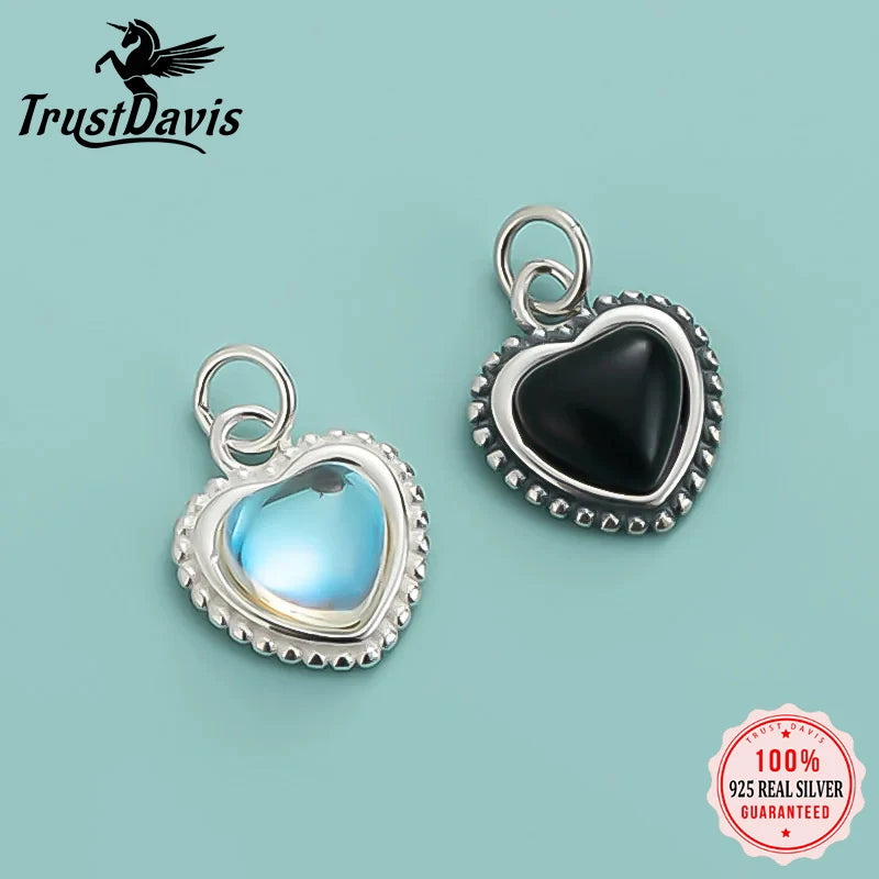 TrustDavis Real 925 Sterling Silver Personality Cute Heart Charm Pendant DIY Necklace Bracelet Accessories Jewelry DZ1075