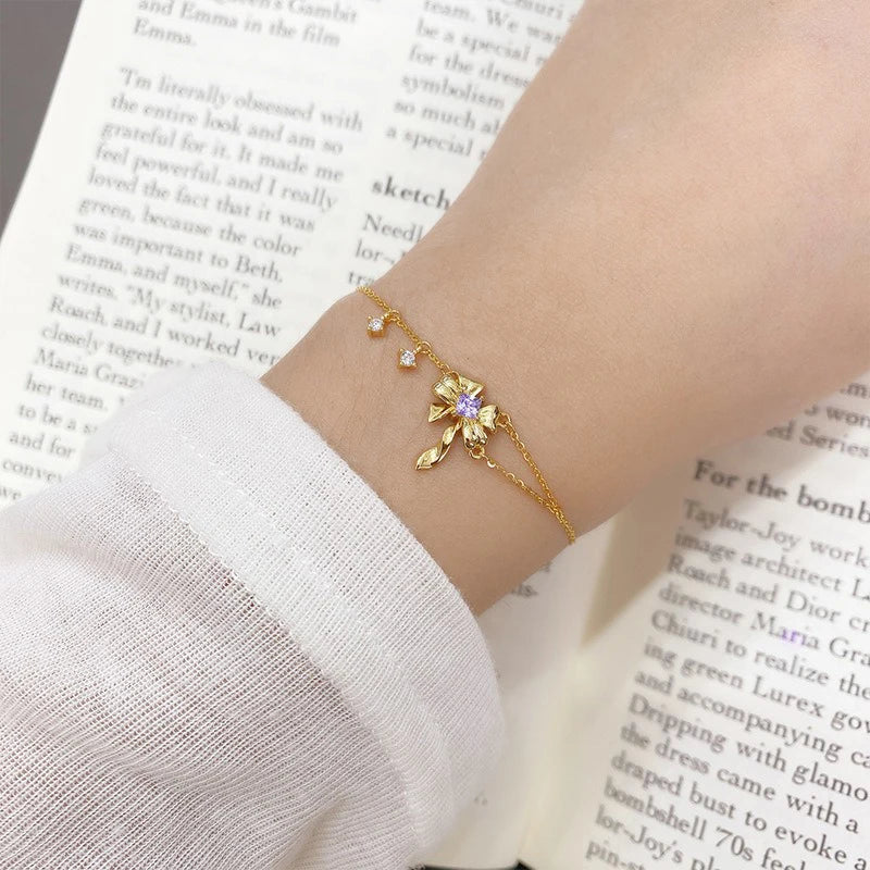 TrustDavis 925 Sterling Silver Women's Fashion Simple Smart Bowknot Zircon Bracelet for Women Girls Jewelry Gift DS4441