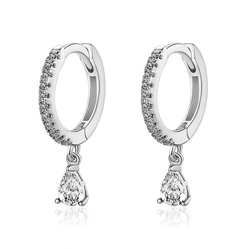 TrustDavis Real 925 Sterling Silver Geometric Water Drop Pendant Charm Hoop Earrings For Women Punk Rock Simple Jewelry DA2654